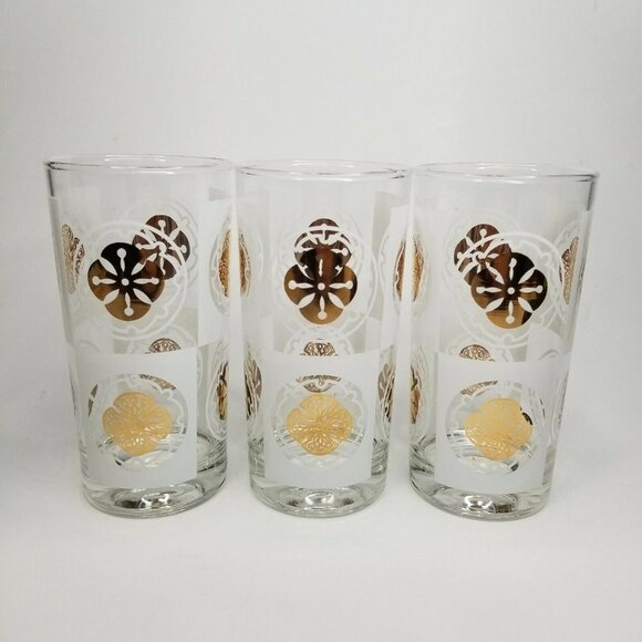 Lot of (3) Mid Century Modern Culver Briar High Ball Glasses Retro Medallions - Picture 4 of 4